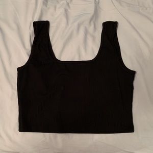Black Ribbed Crop Top, Square Neckline